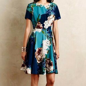 Corey Lynn Calter Anthropologie Dress Size 0 Blue Floral Wedding Guest Easter